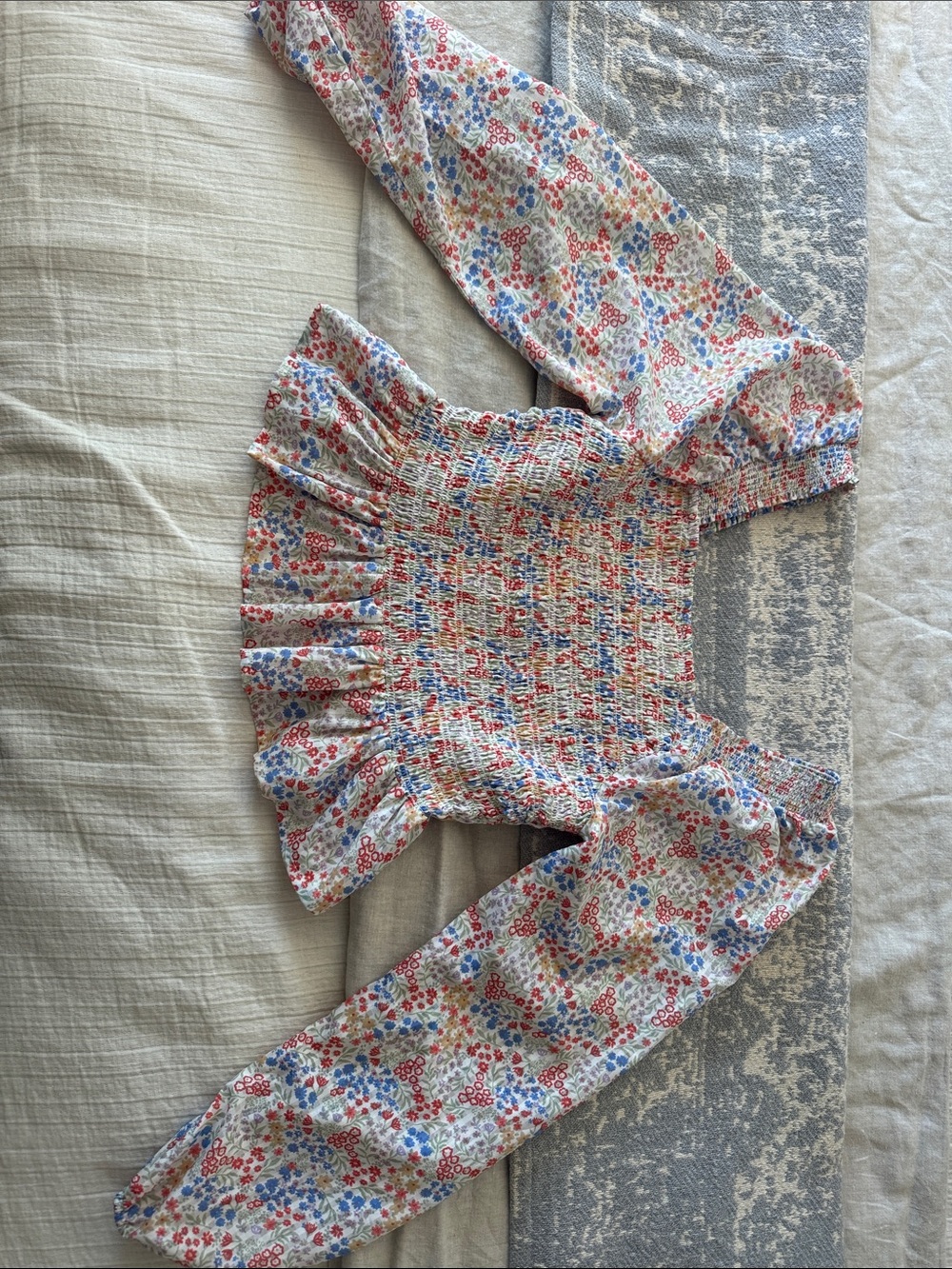 Floral Smocked Peplum Top in Red, Blue & Green